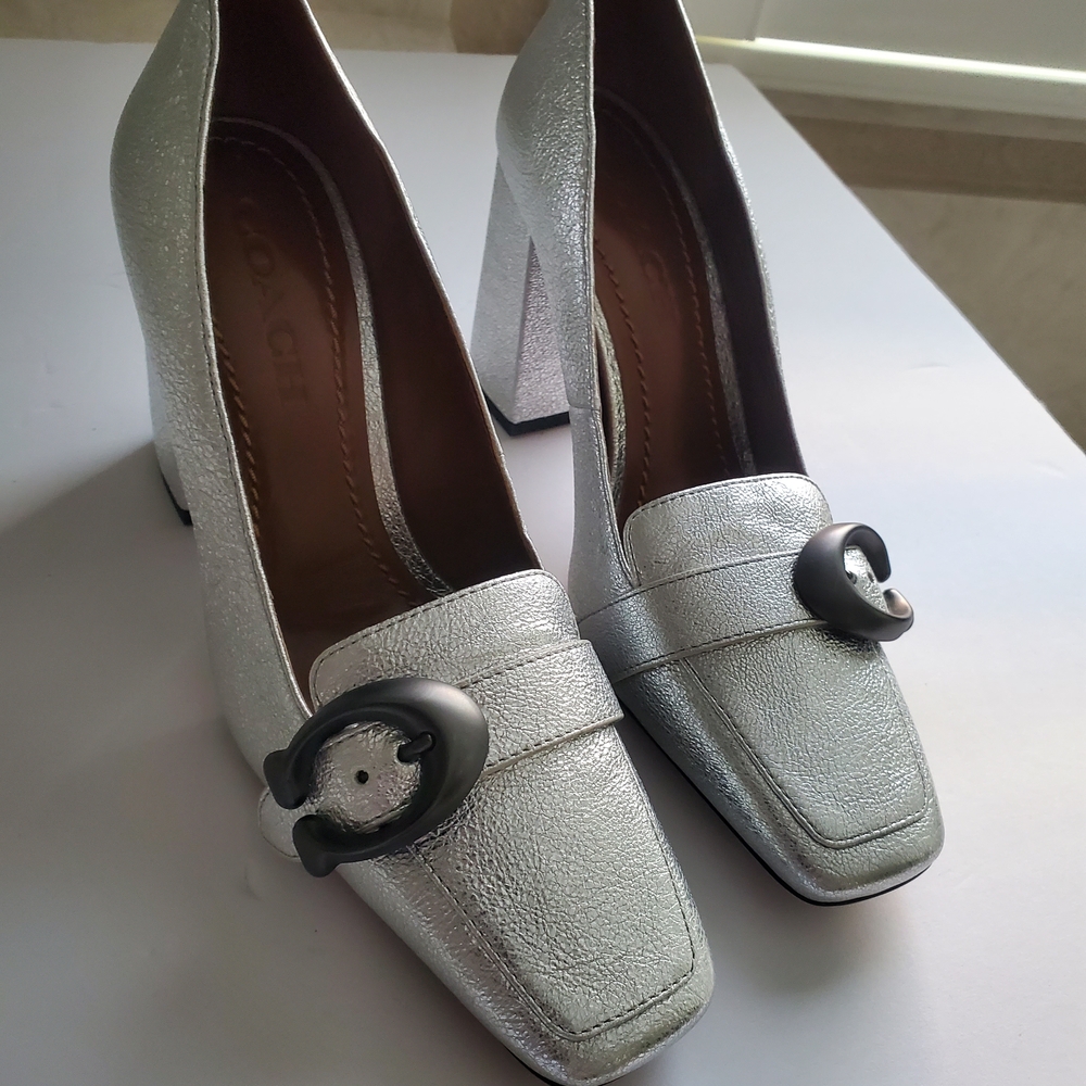 Coach Metallic Silver Block Heels